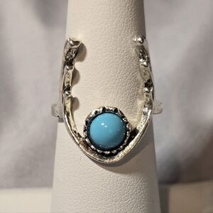Silver Horseshoe Ring with Turquoise Stone
